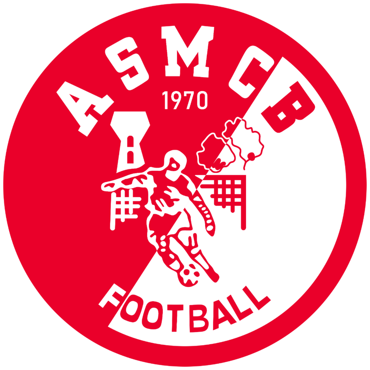 Logo of AS MCB Football with a red circle and white text and graphics.